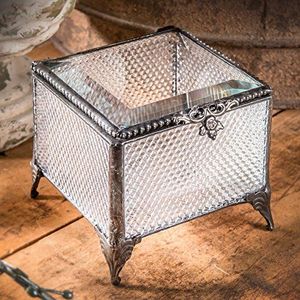Blue Metal Jewelry <b>Box</b> with Black Frame Square Design for Necklace Ring Storage <b>Vanity</b> Desk Use - Product Image 6