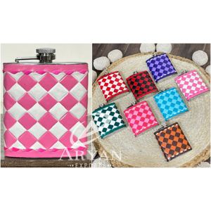 Nouvelle gourde vintage 2026 en cuir de vachette véritable à carreaux, porte-vin de poche en acier inoxydable, idéale pour les cadeaux – Vente chaude - Product Image 1