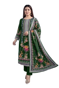 ชุดสูทผ้ามัสลินลายดอกไม้แบบอินเดียดั้งเดิม ชุดสัลวาร์ คามีซทรงปกติทันสมัย ดีไซน์เนอร์อินโดเวสเทิร์น ชุดลำลองสำหรับผู้หญิง แห้งเร็ว - Product Image 6