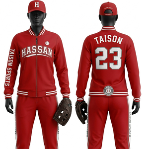 Chándal de Béisbol para Mujer, 300 GSM, Forro Polar de Poliéster Premium, Diseño de Paneles Rojos y Blancos, Cuello Acanalado, Sublimación, Bordado, Logotipo Personalizado - Product Image 1