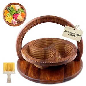 ตะกร้าใส่ขนมปังไม้ชีแชมงานฝีมือสุดหรู พร้อมลายทองเหลือง - ขายส่ง - Product Image 6