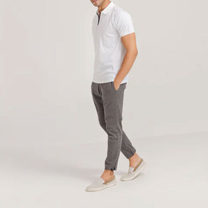 Men's <b>White</b> Short Sleeve Polo Shirt Zipper Collar Knitted Breathable Casual Solid Color Regular Fit - Product Image 4