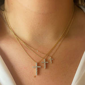 Gold Plated <b>Cross</b> <b>Pendant</b> Necklace Set With Zircon Minimalist Snake Chain Women Everyday Wear Jewelry - Product Image 3