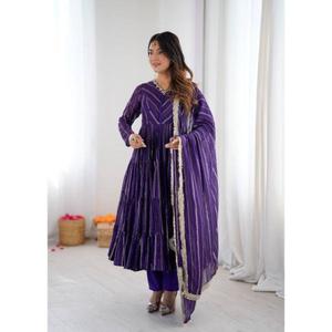 NUEVO LANZAMIENTO: SALWAR KAMEEZ ANARKALI MODERNO CON VOLANTES EN TODAS LAS MANGAS, DUPATTA DE FIESTA CON VOLANTES Y PANTALÓN - Product Image 1