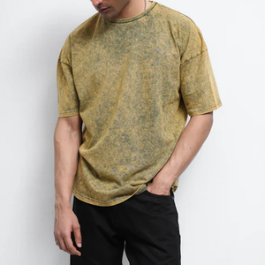 Camiseta de algodón de manga corta con cuello redondo y teñido anudado para hombre, estilo casual de punto liso, ajuste regular, amarillo y verde, tendencia mayorista 2026 - Product Image 1