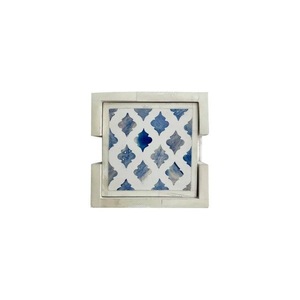 Ensemble de dessous-de-verre en os incrusté, noir et blanc, géométrique, moderne, écologique, fait main, durable, épaisseur 4 mm, <300 mm, ILAHI's Dining Home - Product Image 2