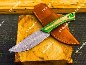 Cuchillo de Hoja Fija de Acero de Damasco Forjado a Mano de Alta Calidad con Funda de Cuero, Cuchillos de Caza Personalizables para Exteriores OEM ODM - Product Image 6