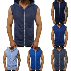 Sweat-shirt à capuche sans manches pour homme, couleur unie, coupe slim, tricoté en French Terry, vêtement d'automne - Product Image 6
