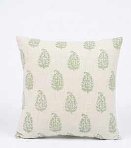 Ethnic Indian Heritage Style Botanical Motif 100% Cotton <b>Pillow</b> <b>Case</b> with Repeating Green Artwork Hotel Use 18x18 - Product Image 4