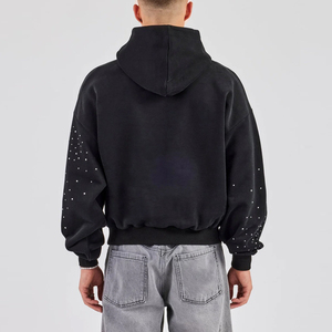 Sweat à capuche en polaire d'hiver personnalisé avec strass à dégradé complet, style streetwear, coupe régulière, pull-over, sweat à capuche avec strass - Product Image 2
