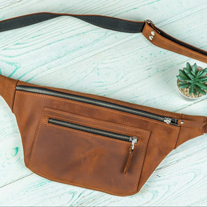 Multiple Pockets Reinforced Stitching Available Leather Waist Bag Waterproof Fade-resistant Crossbody Shoulder Leather Waist Bag - Product Image 1