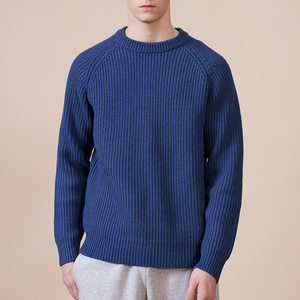Pull en maille côtelée unie pour homme MANWA, col rond, 100 % acrylique, manches longues, coupe classique, anti-boulochage, idéal pour l'hiver - Product Image 6
