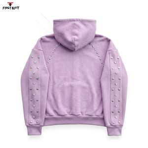 เสื้อฮู้ดดี้ปักลายเพชรแบบสั่งทำพิเศษ รุ่นใหม่ล่าสุด ทรงโอเวอร์ไซส์ ผ้าสโตนวอช ราคาโรงงาน ขายส่ง - Product Image 4
