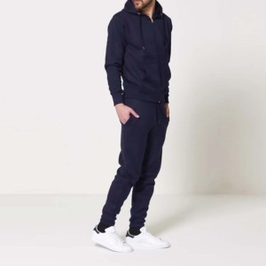 Ensemble de survêtement pour homme, sweat-shirt à capuche bleu marine, couleur unie, décontracté, respirant, pantalon de jogging, tenue de sport complète, vêtements d'hiver, 100% coton - Product Image 2