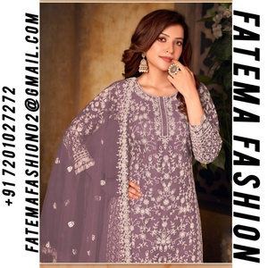 ชุดเสื้อผ้าอินเดียและปากีสถาน ชุดพาลาซโซ ซัลวาร์ คามีซ พร้อมผ้าคลุมไหล่ ชุดกางเกงพาลาซโซ สำหรับงานแต่งงาน มีสินค้าพร้อมส่ง ขายส่ง - Product Image 2