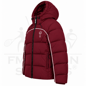 Doudoune coupe-vent bordeaux pour homme avec capuche et logo – Manteau matelassé tendance pour l'hiver – Vêtement d'extérieur streetwear - Product Image 3