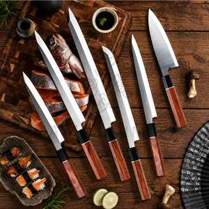 Cuchillo de cocina para sushi y sashimi japonés, para salmón, con mango de cuerno de búfalo negro y madera de hierro del desierto - Product Image 2