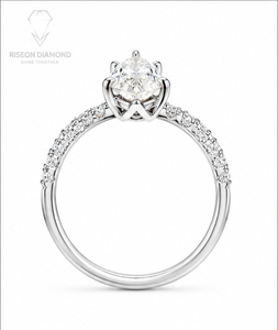 Elegant marquise solitaire ring in 18K white gold with prong set marquise diamond slim band pave round diamonds couture - Product Image 3
