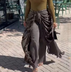 Jean en denim personnalisé pour femme, taille mi-haute, coupe droite, respirant, légèrement déchiré, patchwork, troué, style japonais, collection Printemps - Product Image 2