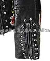 Cuello vuelto Original Moto Biker prendas de vestir exteriores tachonado negro motocicleta cuero Real invierno calentado teñido de alta calidad para mujer - Product Image 6