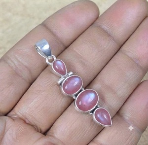Natural Pink <b>Moonstone</b> Silver Pendant 925 Sterling Silver Handmade Gemstone Pendant Necklace Jewelry Wholesale - Product Image 5