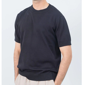 Men's Oversized Short Sleeve 100% Cotton Knitted T-<b>Shirt</b> <b>Sweater</b> Custom Crewneck Print Logo Breathable Knitwear - Product Image 1