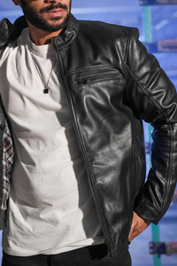 Blouson de motard en cuir véritable noir pour homme, personnalisable avec logo OEM, tendance, haute qualité, vente en gros, nouveau modèle 2026 - Product Image 3