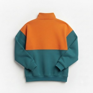 Women's Color <b>Block</b> Quarter Zip Fleece Sweatshirts Custom Logo Kangaroo Pocket Stand Collar Streetwear Private Label Hoodies OEM - Product Image 4