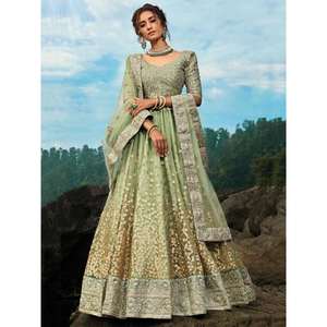 Awesome Zeel Clothing Green <b>Sequins</b> Net Semi-Stitched Reception Wear Lehenga Choli 2.5kg/2kg - Product Image 1