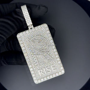 Custom Square Card Letter <b>Name</b> Pendants for Men HipHop Rock Rapper <b>Necklace</b> <b>Solid</b> Back Micro Pave Moissanite Customized Jewelry - Product Image 2