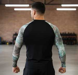 ออกแบบโลโก้ของคุณเองได้ตามต้องการ  ชุดรัดรูปแขนยาวพิมพ์ลายด้วยความร้อน  สินค้ามาใหม่ ชุด MMA สำหรับผู้ใหญ่ ผ้าสแปนเด็กซ์/ไนลอน แห้งเร็ว คุณภาพสูง - Product Image 3