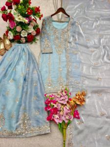 Vente en gros de costumes Sharara pakistanais en georgette, costumes pakistanais pour mariage et occasions spéciales, provenant d'un fournisseur indien. - Product Image 3