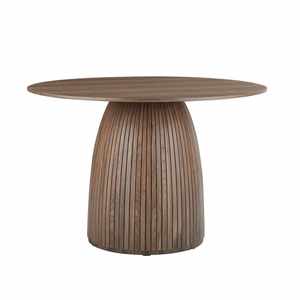 Modern Round <b>Wood</b> Dining <b>Table</b> with Fluted Pedestal Base <b>Solid</b> Oak Finish Circular Kitchen <b>Table</b> for 4 - Product Image 2