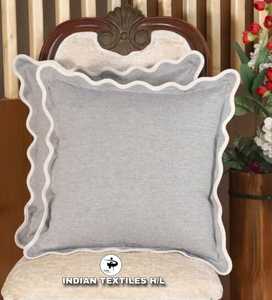 Solid Gray <b>Square</b> Throw Pillow Cover With White Scallop <b>Edge</b> Classic Style Washable Polyester Decorative Cushion Cover ITHL - Product Image 1