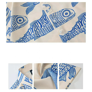 Chemises décontractées pour hommes, style américain oversize, nouvelle collection été 2026, imprimé petits poissons, mode urbaine tendance, personnalisées - Product Image 5