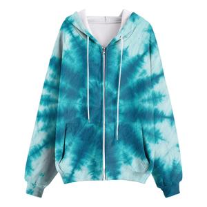TieDye Zip Up Hooded Fleece Jacket Women Long Sleeve Full Length Regular Fit Autumn Wear With Kangaroo Pocket Polyester <b>Material</b> - Product Image 3
