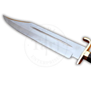 มีดโบวี่คุณภาพสูงสำหรับตั้งแคมป์และล่าสัตว์กลางแจ้ง ใบมีดแบบ Fixed Blade ปลายแบบ Clip Point ด้ามทองเหลือง ด้ามไม้ รับผลิตแบบ OEM ODM ผลิตจากสแตนเลส - Product Image 4