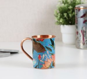 Premium Quality 100% Pure Copper <b>Mug</b> with Printed Enamel Coating, Ergonomic Handle, Durable Floral Patterned Copper Tumbler Cup - Product Image 4