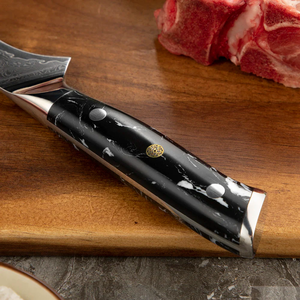 มีดแล่เนื้อเหล็กดามัสกัสทำมือ ด้ามเรซิ่น ใช้ได้ทั้งมือซ้ายและขวา ดีไซน์ทันสมัย พร้อมปลอกหนัง - Product Image 2