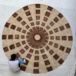 Alfombra de Lana y Seda 100% Hecha a Mano con Diseño Floral Irregular y Redondo para Sala de Estar, Dormitorio, Habitación Infantil y Uso en el Automóvil - Product Image 4