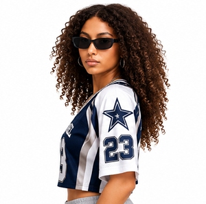Index Apparel - Camiseta de Fútbol Americano para Mujer, Cuello en V, Manga Corta, Malla Transpirable, Número 23, Azul Marino y Blanco - Product Image 5