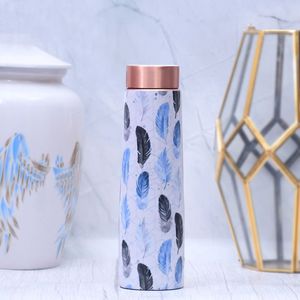 Bouteille d'eau en cuivre, design floral bleu, thermos portable, utilisation en voyage - Product Image 1