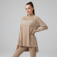 Tunique de sport modeste pour femmes musulmanes, à manches longues, coupe asymétrique, ample, respirante, écologique, 100 % polyester, pour la gym et le yoga