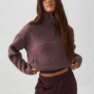 Fashion Women Sherpa <b>Jacket</b> Soft <b>Fleece</b> <b>Warm</b> Winter Quarter Zip <b>Jacket</b> Casual Oversized Outerwear Custom OEM Wholesale Supplier - Product Image 1