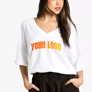 T-shirt personnalisé de haute qualité à coupe classique pour femme, style streetwear, en coton uni, long et ample, surdimensionné - Product Image 1