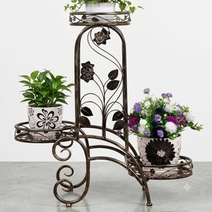 Support de plantes en fer forgé pour vélo, avec trois pots, pour extérieur et intérieur, support décoratif pour fleurs, style antique, artisanat en métal. - Product Image 1