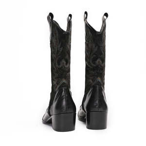 Bottes de cowboy occidentales rétro brodées en PU grande taille 2026 pour hommes, à tige basse, bout rond, talon carré, toutes saisons - Product Image 1