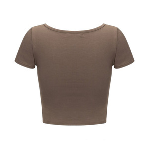 Women's Solid Color Crop <b>Top</b> Short Sleeve Criss-<b>cross</b> Casual Blouse Knitted Spandex Cotton Regular Fit Autumn Anti-shrink - Product Image 2