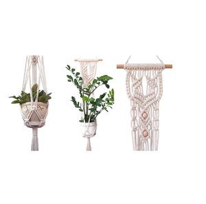Porte-plante en macramé avec logo personnalisé, panier suspendu pour plantes d'intérieur et d'extérieur, corde en coton, porte-plante en macramé pour décoration murale - Product Image 4