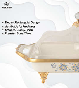 Plato de Postres con Tapa Transparente en Forma de Cúpula y Base Dorada, Material de Porcelana Fina, Aspecto Moderno y Lujoso - Product Image 3
